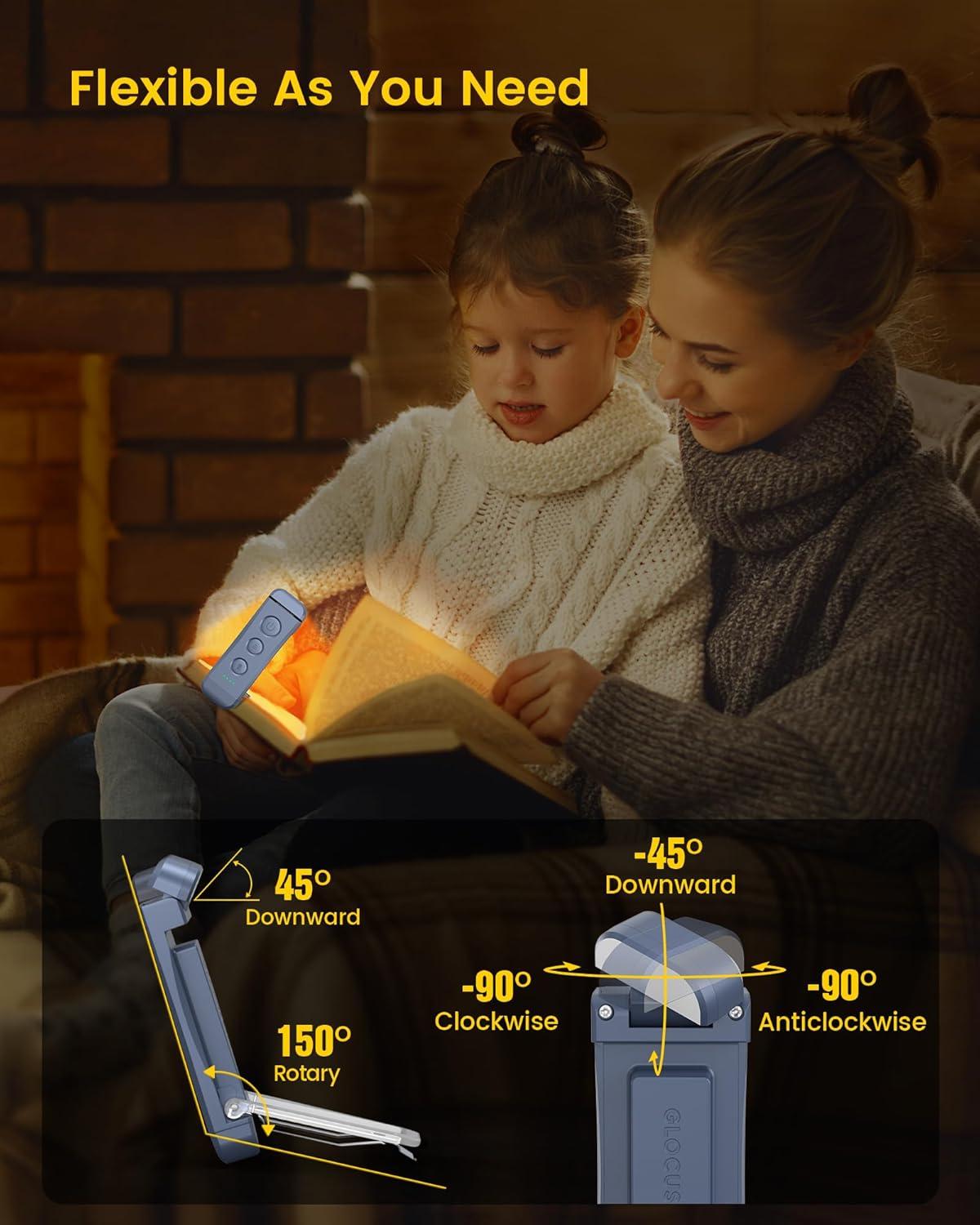 image:imageGlocusent USB Rechargeable Book Light Portable Clipon LED Reading Light Reading Lights for Books in Bed with 3 Amber Colors amp 5 Brightness Dimmable Compact amp Long Lasting Perfect for Book LoversDark Blue