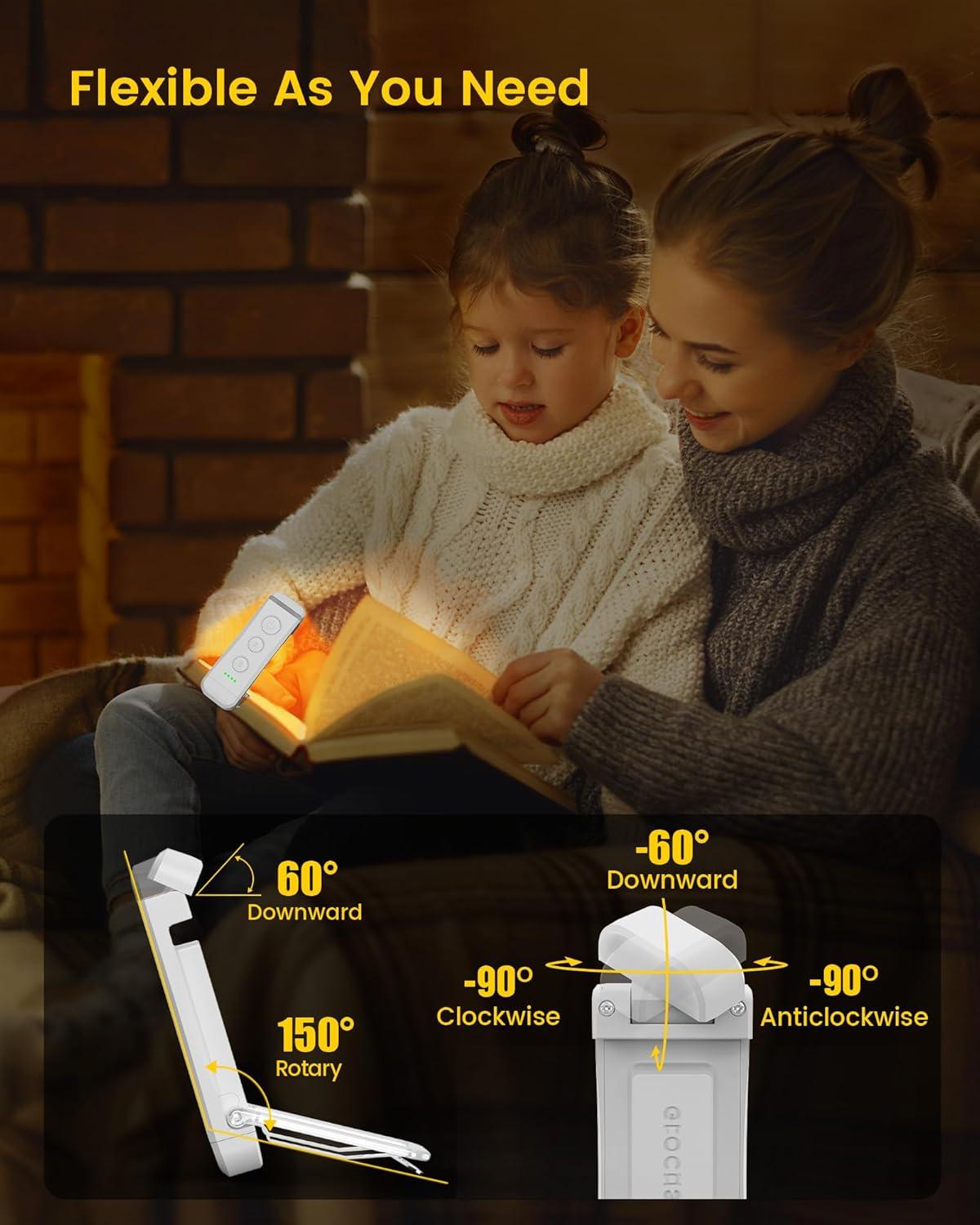 image:imageGlocusent USB Rechargeable Book Light Portable Clipon LED Reading Light Reading Lights for Books in Bed with 3 Amber Colors amp 5 Brightness Dimmable Compact amp Long Lasting Perfect for Book LoversWhite Plus