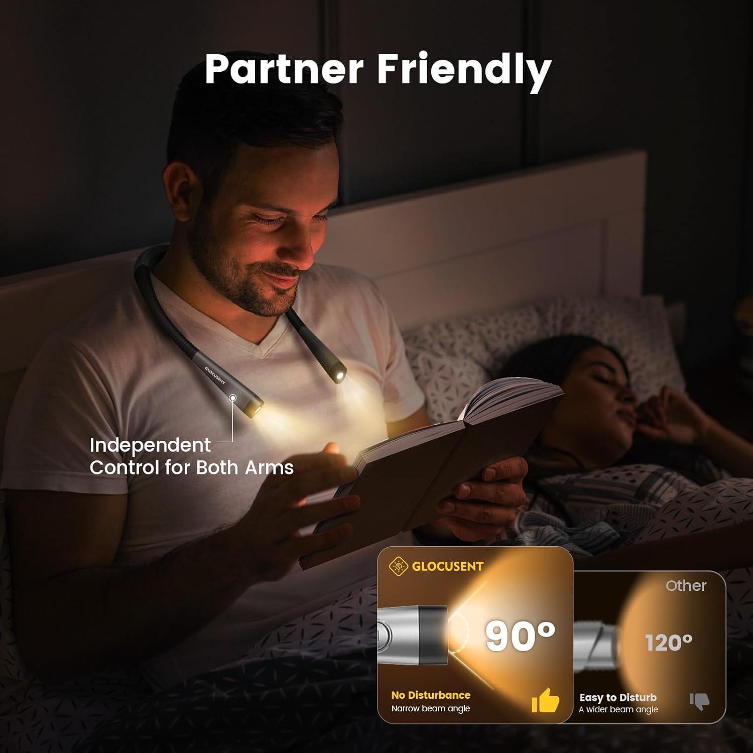 image:imageGlocusent Upgraded LED Neck Reading Light Book Light for Reading in Bed 30min Timer 3 Colors amp 3 Brightness Adjustable Rechargeable amp Long Lasting Perfect for Reading KnittingGray