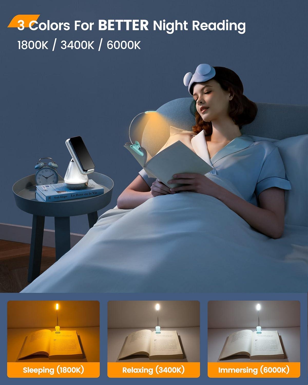 image:imageGlocusent Willow Book Light 10LED 3 Colors amp 3 Brightness Rechargeable Lightweight Clip on Modern Design Pure White ABS Material USBC 80hr Runtime Ideal for Book LoversBlue