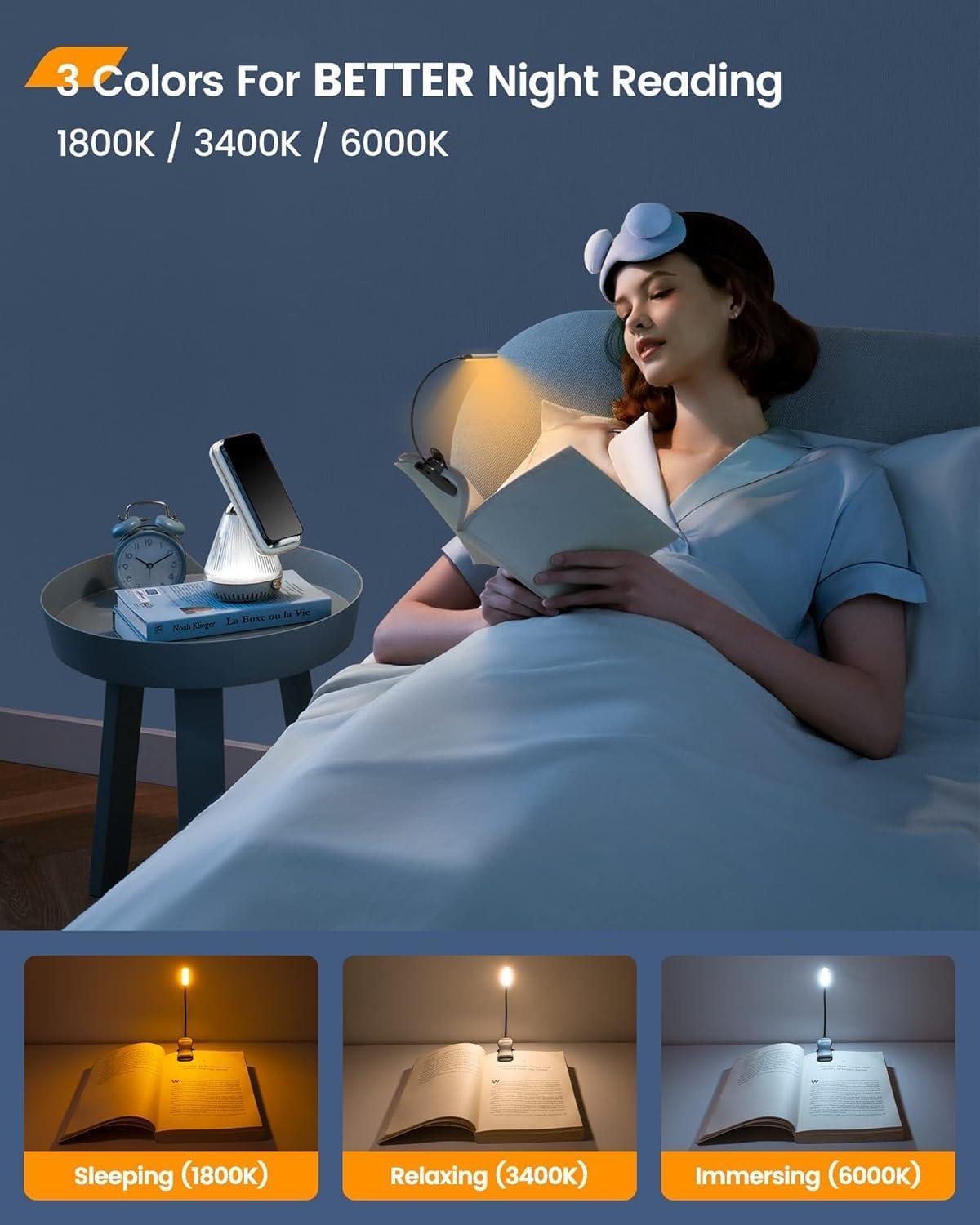 image:imageGlocusent Willow Book Light 10LED 3 Colors amp 3 Brightness Rechargeable Lightweight Clip on Modern Design Pure White ABS Material USBC 80hr Runtime Ideal for Book LoversBlack