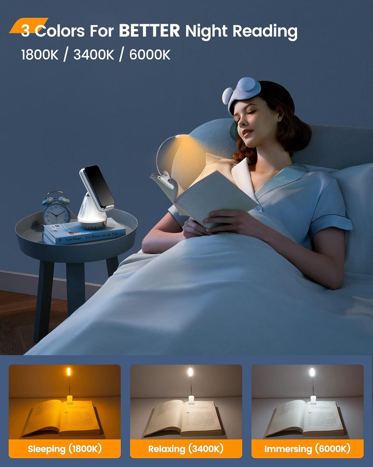 image:imageGlocusent Willow Book Light 10LED 3 Colors amp 3 Brightness Rechargeable Lightweight Clip on Modern Design Pure White ABS Material USBC 80hr Runtime Ideal for Book LoversWhite