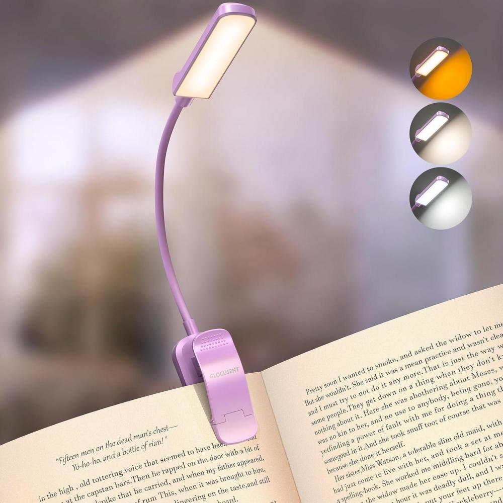 image:imageGlocusent 13 LEDs Book Lights for Reading at Night 120 Hrs Runtime Rechargeable Reading Light Eye Caring 3 Colors amp 5 Stepless Dimming Brightness 360LM Flexible Clip on Light for Book Lovers KidsPurple