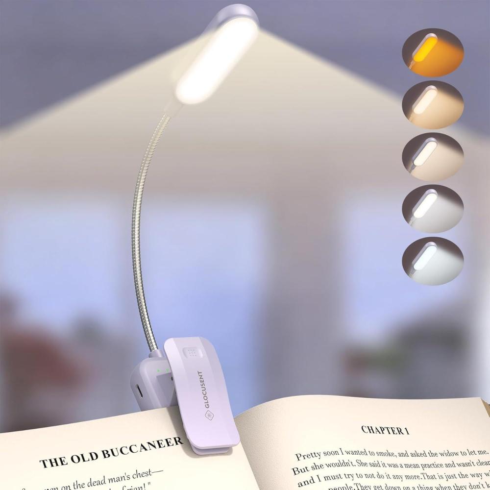 image:imageGlocusent 20 LED Reading Lights for Books in Bed Eye Caring Reading Light 5 Colors amp 5 Brightness 3100LM Dimmable 1200mAh Rechargeable Book Light to 90H Lightweight Clip on Light for Book LoversPurple