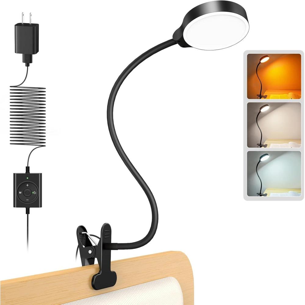 image:imageGlocusent 5W Reading Light for Bed 36 LED Eye Caring Bed Lamp 3 Colors amp 5 Brightness Levels for Headboard with Adapter Perfect Clip on Light for Reading Working amp Studying White with RemoteBlack