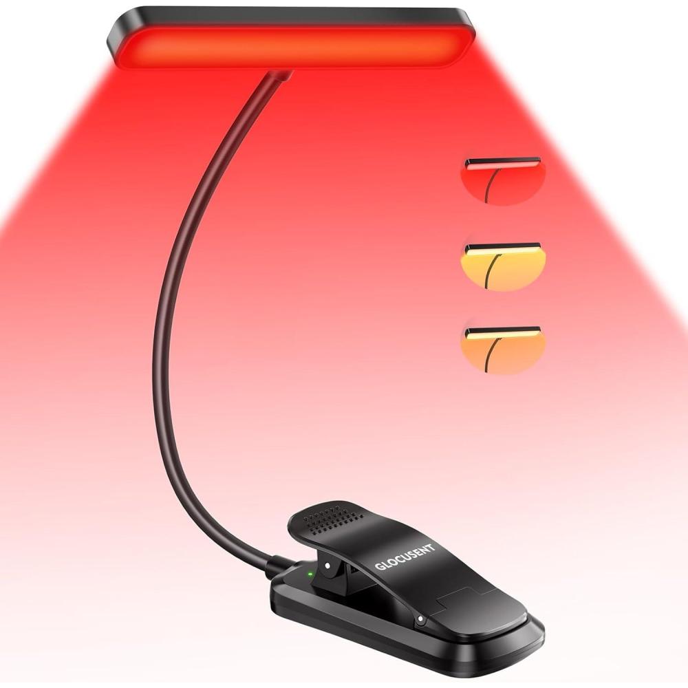 image:imageGlocusent 630nm Red Light Reading Light 26 LEDs Zero Blue Light 1600K Amber Book Light with 3 Modes amp 5 Brightness Dimmable 120H Runtime EyeCare Clip on Light for Book Lovers and Kids