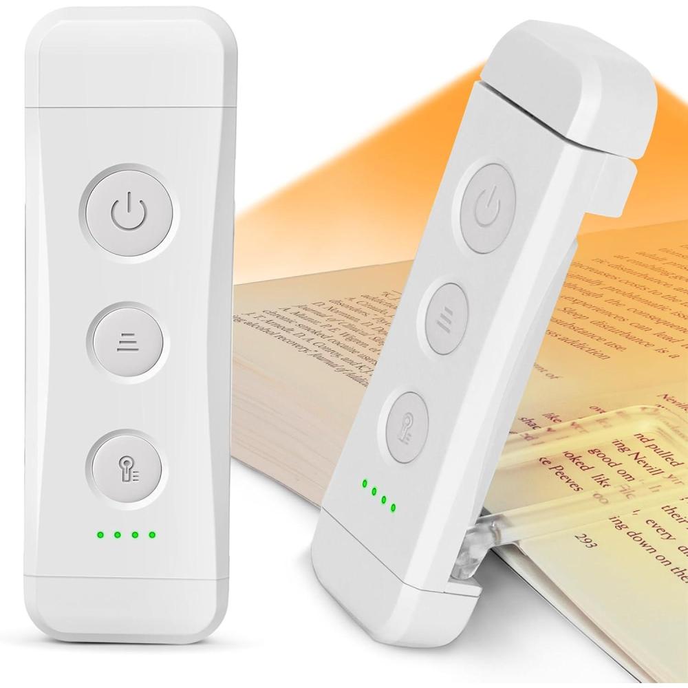 image:imageGlocusent USB Rechargeable Book Light Portable Clipon LED Reading Light Reading Lights for Books in Bed with 3 Amber Colors amp 5 Brightness Dimmable Compact amp Long Lasting Perfect for Book LoversWhite Plus