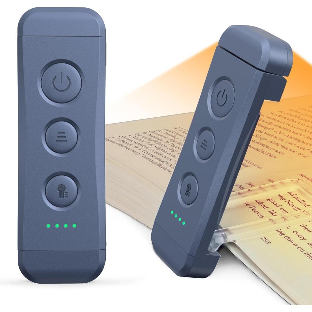 image:imageGlocusent USB Rechargeable Book Light Portable Clipon LED Reading Light Reading Lights for Books in Bed with 3 Amber Colors amp 5 Brightness Dimmable Compact amp Long Lasting Perfect for Book LoversDark Blue