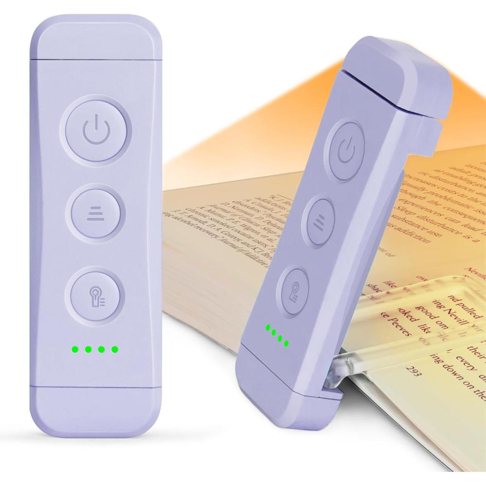 image:imageGlocusent USB Rechargeable Book Light Portable Clipon LED Reading Light Reading Lights for Books in Bed with 3 Amber Colors amp 5 Brightness Dimmable Compact amp Long Lasting Perfect for Book LoversPurple