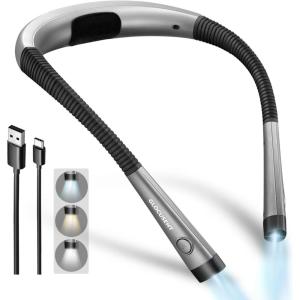 image:imageGlocusent Upgraded LED Neck Reading Light Book Light for Reading in Bed 30min Timer 3 Colors amp 3 Brightness Adjustable Rechargeable amp Long Lasting Perfect for Reading KnittingGray