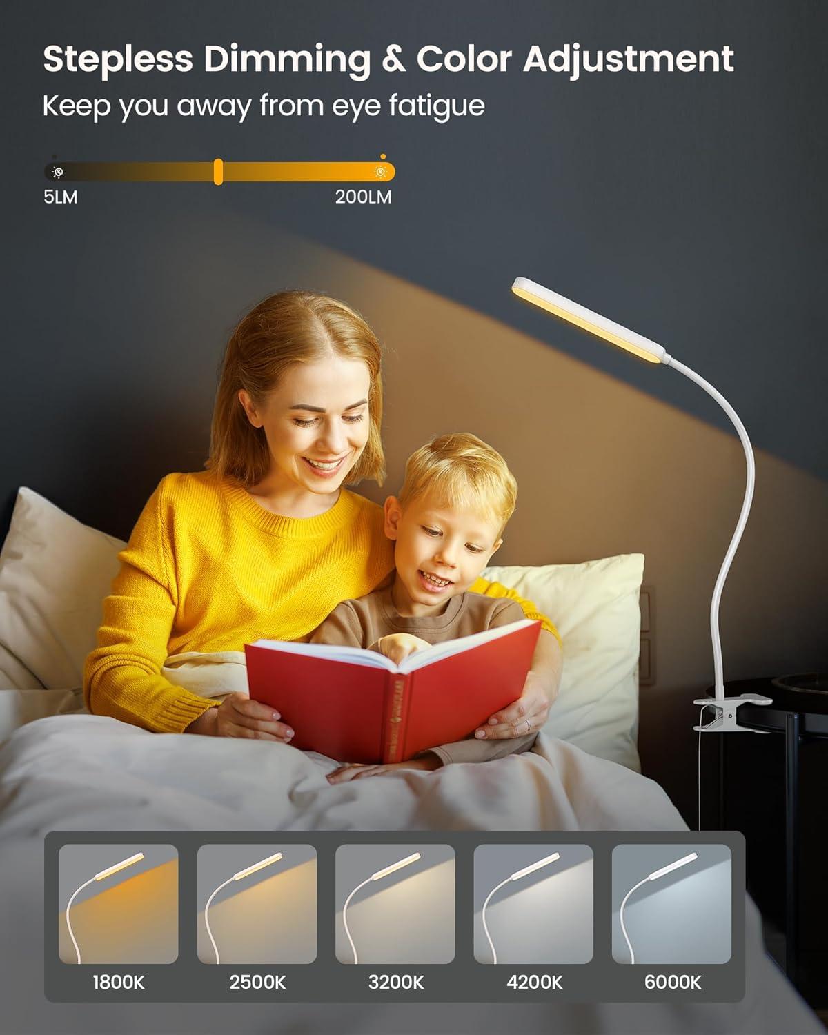 image:imageGlocusent 38 LED Clip On Light 5W Eye Caring Book Lights for Reading at Night 5 Color amp 5 Brightness with a Remote 30Min Auto Off Timer MultiPurpose Clip Lamp for Bed ReadingStudyingWorkingWhite