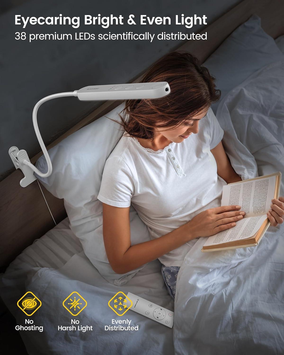 image:imageGlocusent 38 LED Clip On Light 5W Eye Caring Book Lights for Reading at Night 5 Color amp 5 Brightness with a Remote 30Min Auto Off Timer MultiPurpose Clip Lamp for Bed ReadingStudyingWorkingWhite