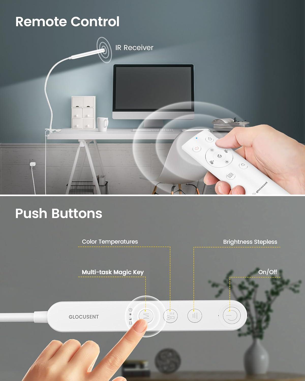 image:imageGlocusent 38 LED Clip On Light 5W Eye Caring Book Lights for Reading at Night 5 Color amp 5 Brightness with a Remote 30Min Auto Off Timer MultiPurpose Clip Lamp for Bed ReadingStudyingWorkingWhite