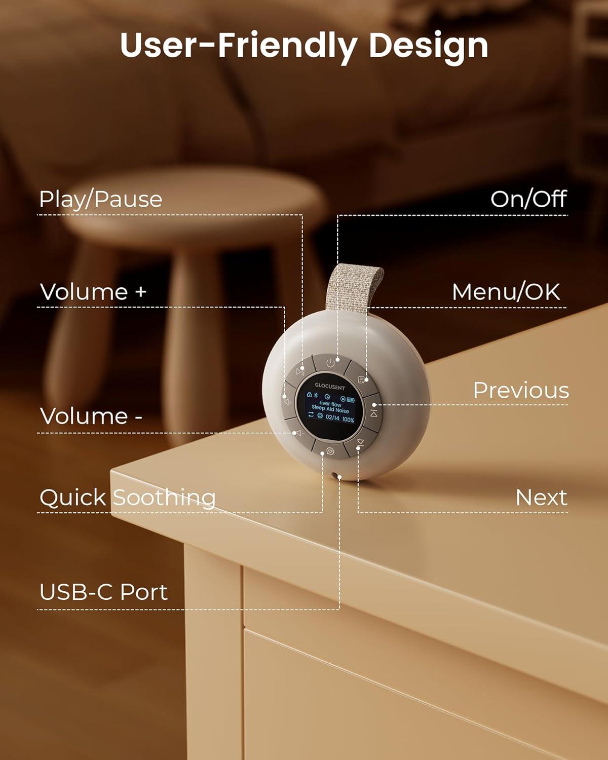 image:imageGlocusent Portable Sound Machine for Baby Kids Adults 62 Sounds amp 5W Speaker White Noise Machine for Sleeping 30hr Lasting Rechargeable Sound Machine with 4 Timer Suitable for Home Travel
