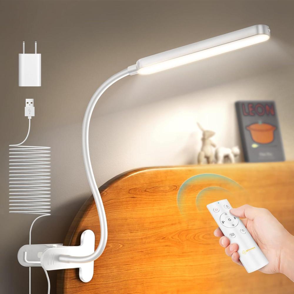 image:imageGlocusent 38 LED Clip On Light 5W Eye Caring Book Lights for Reading at Night 5 Color amp 5 Brightness with a Remote 30Min Auto Off Timer MultiPurpose Clip Lamp for Bed ReadingStudyingWorkingWhite