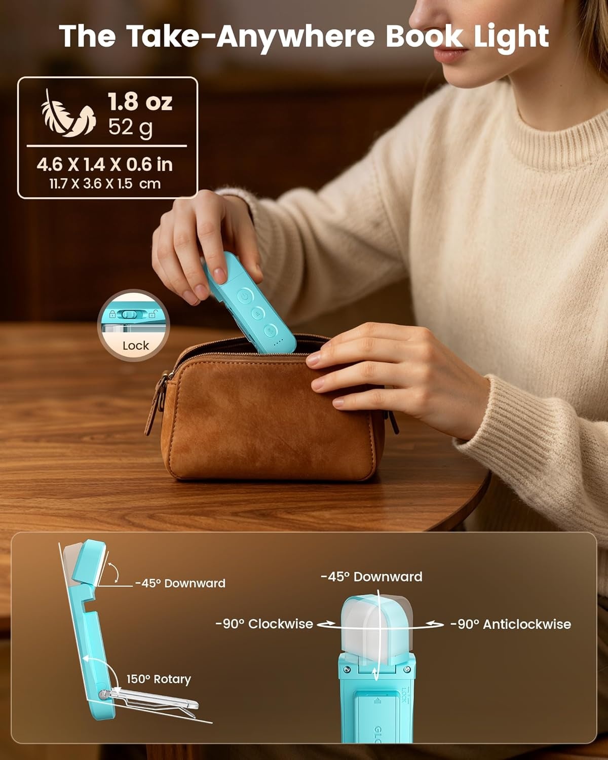 image:imageGlocusent 12 LED Book Light Reading Lights for Books in Bed with 5 Colors amp 5 Brightness Portable Clip on Reading Light USBC Rechargeable for 200H with Travel Lock Perfect Gifts for Book LoversBlue
