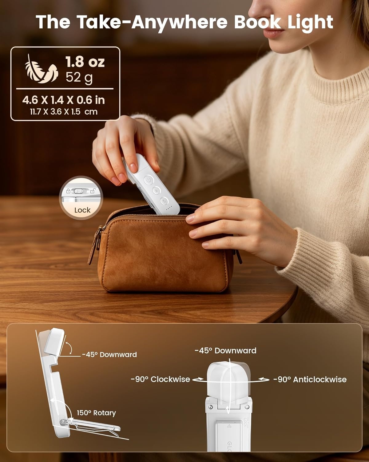 image:imageGlocusent 12 LED Book Light Reading Lights for Books in Bed with 5 Colors amp 5 Brightness Portable Clip on Reading Light USBC Rechargeable for 200H with Travel Lock Perfect Gifts for Book LoversWhite