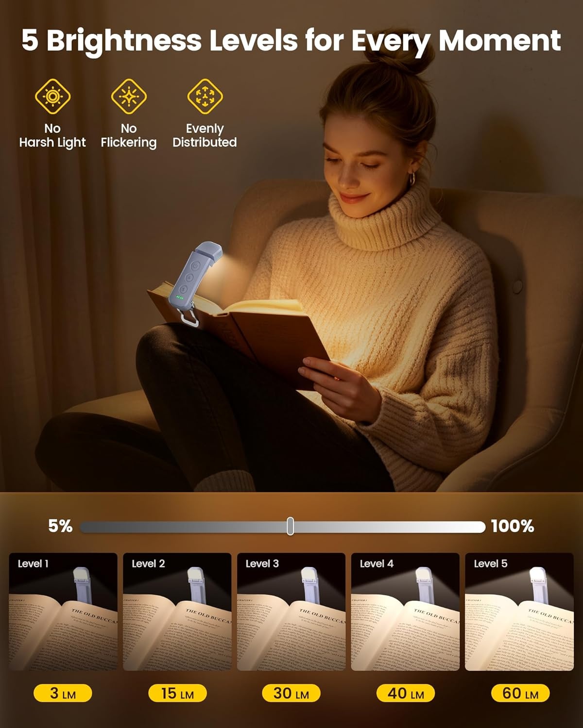 image:imageGlocusent 12 LED Book Light Reading Lights for Books in Bed with 5 Colors amp 5 Brightness Portable Clip on Reading Light USBC Rechargeable for 200H with Travel Lock Perfect Gifts for Book LoversPurple