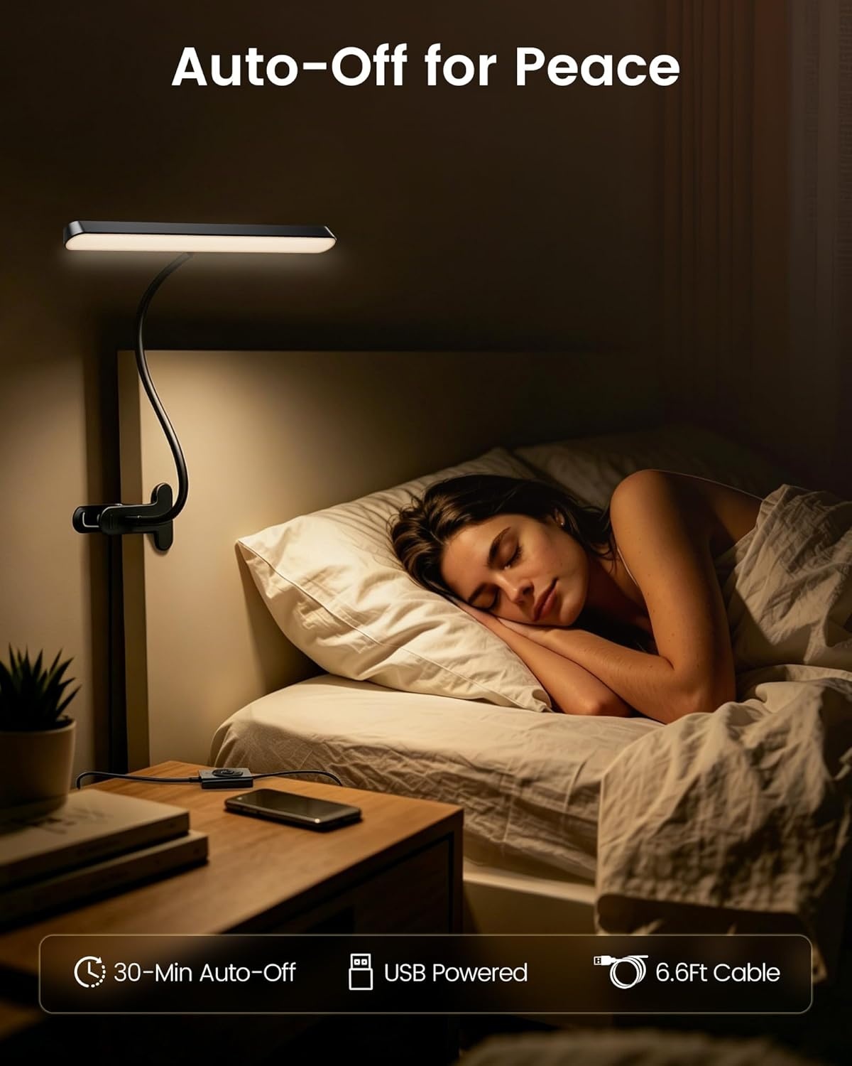 image:imageGlocusent 7W Horizontal Clip on Light 57 LED Eye Caring Reading Light 5 Brightness amp 3 Colors with Amber Mode for Bedside Reading 275 Clamp amp 30Min Timer USB Powered Clip on Lamp for Work Craft