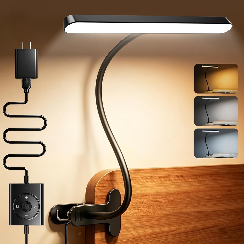 image:imageGlocusent 7W Horizontal Clip on Light 57 LED Eye Caring Reading Light 5 Brightness amp 3 Colors with Amber Mode for Bedside Reading 275 Clamp amp 30Min Timer USB Powered Clip on Lamp for Work Craft