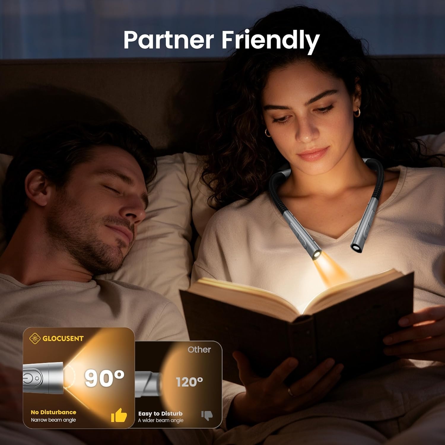 image:imageGlocusent Upgraded Neck Light 5Color amp 5Brightness Reading Light 100hr Rechargeable Book Light Slimmer ampErgonomic Perfect Reading Lights for Books in Bed Knitting Repairing Book Lovers GiftsGray