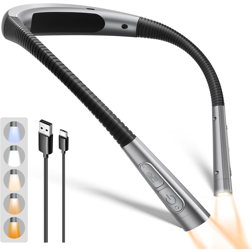 image:imageGlocusent Upgraded Neck Light 5Color amp 5Brightness Reading Light 100hr Rechargeable Book Light Slimmer ampErgonomic Perfect Reading Lights for Books in Bed Knitting Repairing Book Lovers GiftsGray